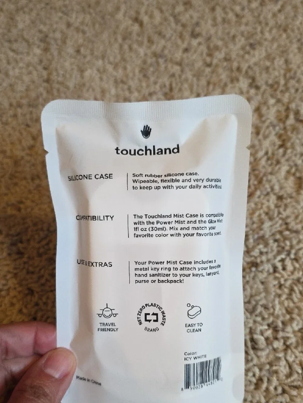 Touchland White Silicone Mist Case with Keyring - Protective Carrying Sleeve